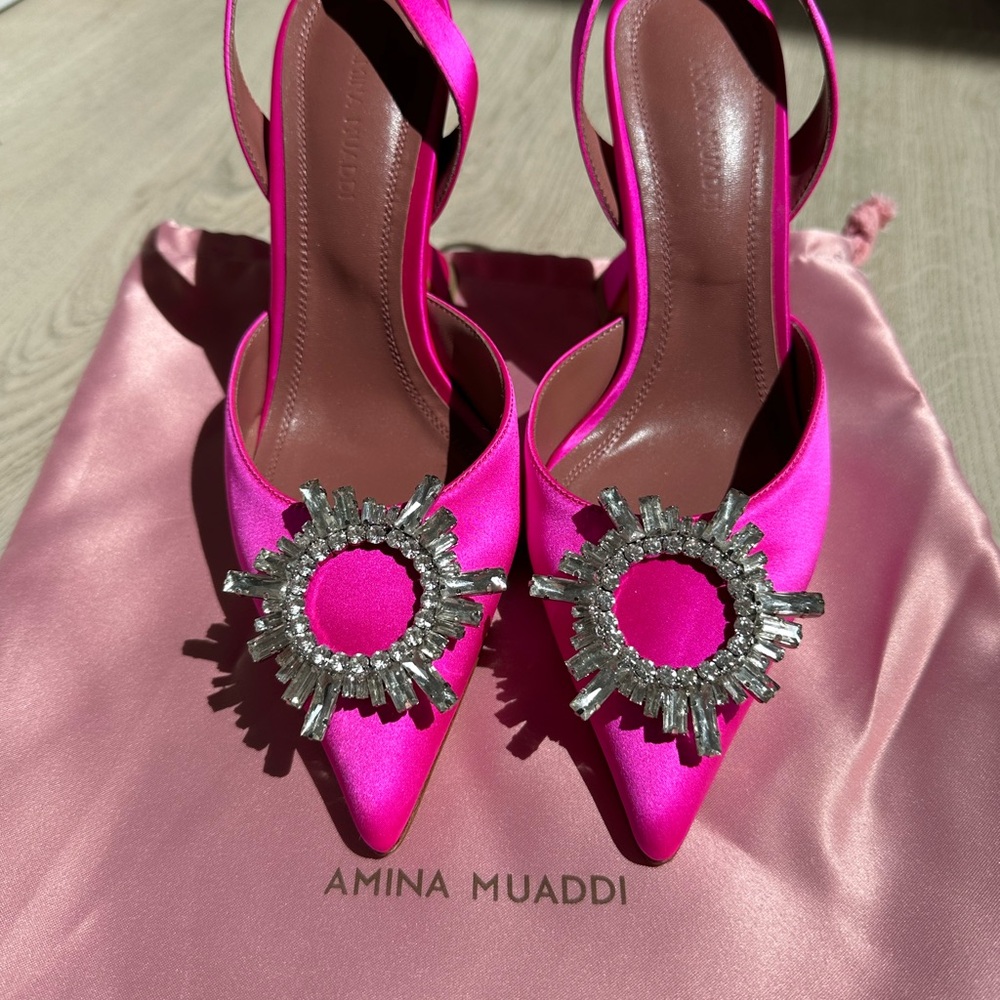 Amina Muaddi Begum Satin Pink Pump (Rare Color)